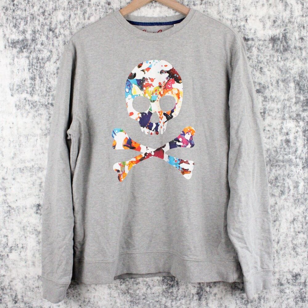 ROBERT GRAHAM Men’s Size L Crewneck Sweatshirt Gray Skull & Crossbones L/S